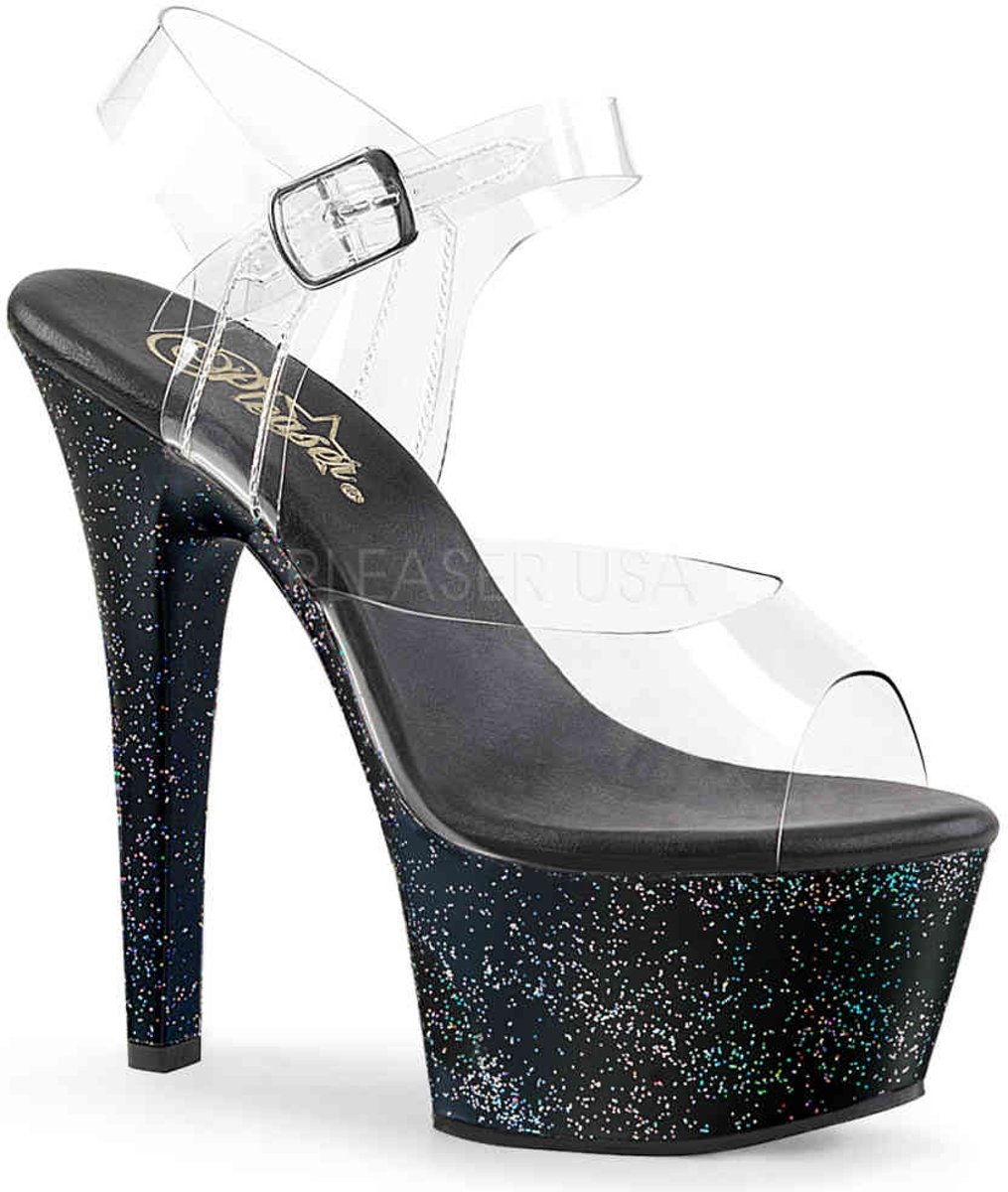 EU 36 = US 6 | ASPIRE-608MG | 6 Heel, 2 1/4 PF Ankle Strap Sandal W/ Mini Glitters